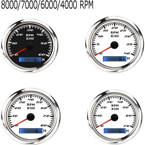 3/4/6/7/8K RPM Boat Tachometer Tacho Meter Gauge LCD Hourmeter 12V/24V 85mm Car Tachometer with Backlight