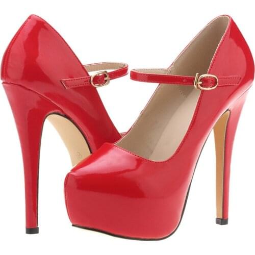 Thin High Heels Pumps Women Shoes Wedding Party Pointed Toe Patent Leather 14CM Buckle Strap waterproof 2020 size 35-42 red