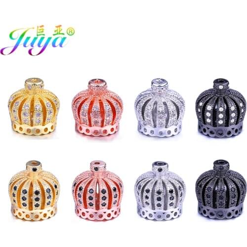Juya DIY Tassels Jewelry Components Micro Pave Zircon Creative Crown Bead Caps Accessories For NeedleWork Tassels Jewelry Making