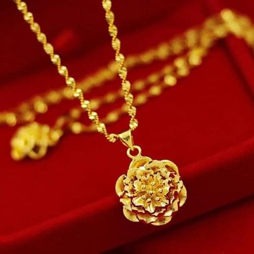 24k Gold Filled Flowers Pendant Necklaces for Women Classical Wedding Fine Jewelry Bijoux Party Accessories Birthday Gifts Hot