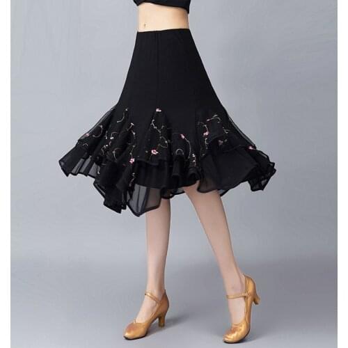 Womens Ballroom Dancing Skirt Female Modern Dance Skirt Latin Dancing Suit Square Long Skirt for Dance Practice D0809