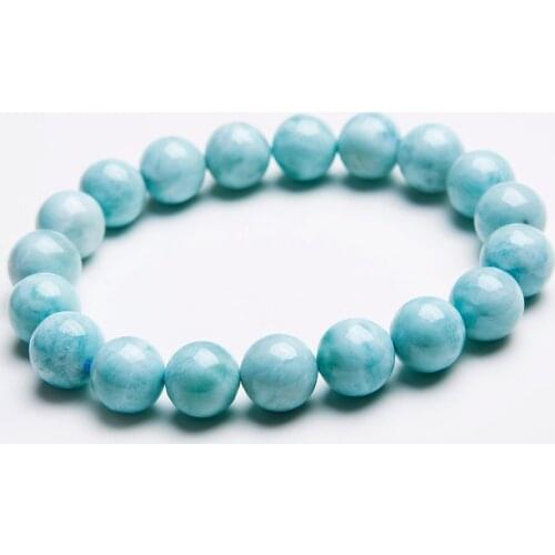 Genuine Blue Natural Larimar Bracelets For Women Female 10mm Stretch Healing Crystal Round Bead Bracelet