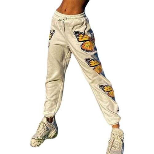 Xingqing Women Sweat Pant Butterfly Print Harajuku Trousers Elastic Waist High Waist Harem Pants Female Streetwear Sweatpant