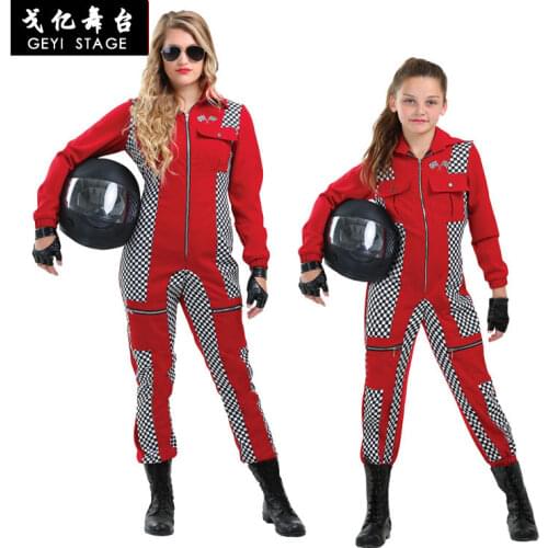 Girls Women Car Go Kart Racing Suit + Gloves Halloween Cosplay Costume Rally Off-Road Clothing Red Cool Motorcycle Suits