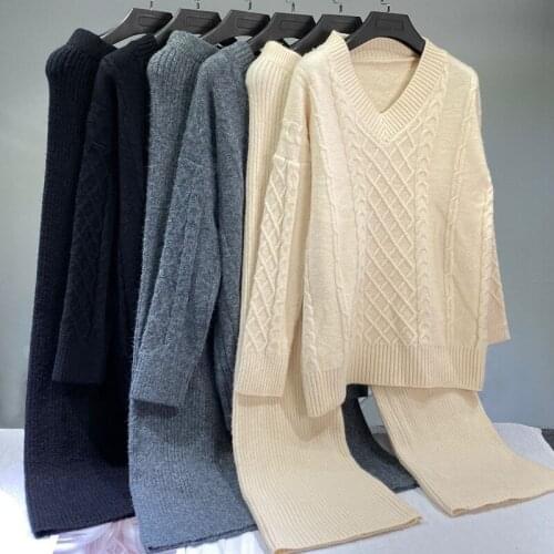 Women’s Casual Two Piece sweaters Outfit Long Sleeve wide leg pants Active Tracksuit Lounge Wear A254