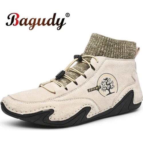 Winter Leather Men Boots Casual Fashion Outdoor Warm Plush Boots Snow Boots Leather Ankle Boots Sports Shoes Winter Men Shoes 48