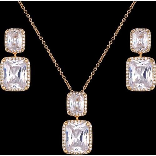 Zlxgirl Classic cubic zircon copper necklace and Earring bridal jewelry Sets for women Nice Cgold Chain couple Accessories sets