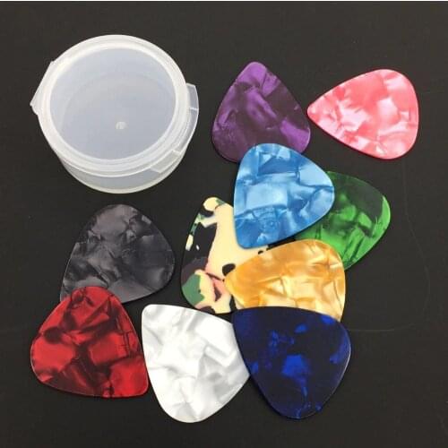 10 Celluloid Guitar Picks with Storage Box Thickness 0.46 0.71 0.96 mm Color Random