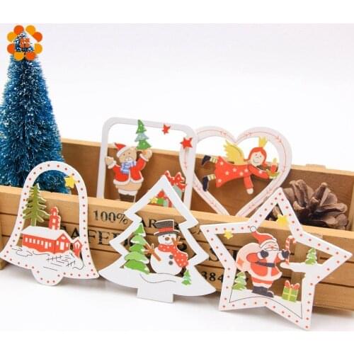10PCS DIY Christmas Wooden Pendants Ornaments Colorful Multi Type Wood Crafts For Xmas Tree Christmas Party Hanging Decorations
