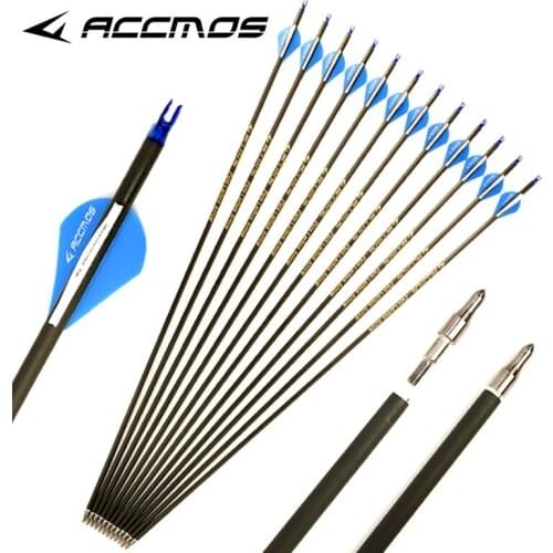 12pcs ID 6.2mm Spine 350 400 500 600 Pure Carbon Arrow For Compound /Recuvre Bow Shooting