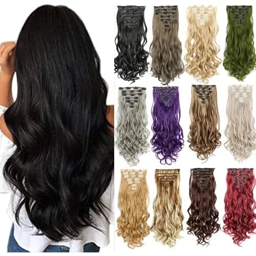 16 Clips In Hair Extensions Women Natural Wave Hair Extensions 7 Pcs/Set 60 Colors 22 Inch Synthetic Hair Piece