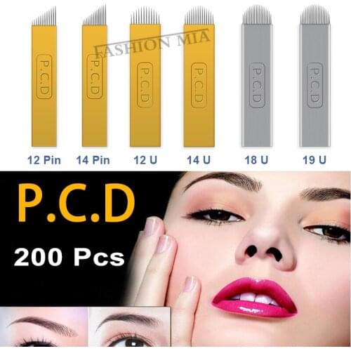200pcs Sterilized Embroidery Microblading Tattoo Hard PCD 12 14 12U 14U 18U 19U Permanent Makeup Manual Eyebrow Tattoo needles