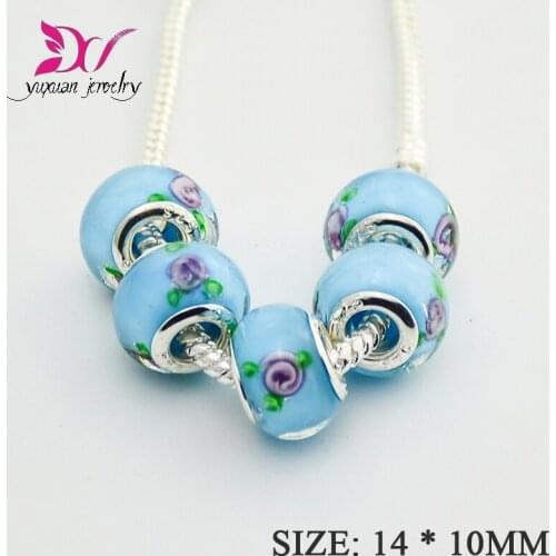 Free Authentic Silver Plated Purple European Glass Flower Beads Fit Bracelet & Necklace for women Jewelry Making berloque TK060