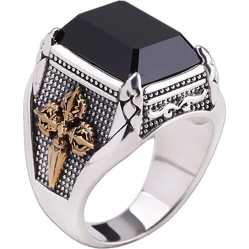 BOCAI Thai silver man ring 2020 new S925 pure silver jewelry personality black agate good luck ring for man