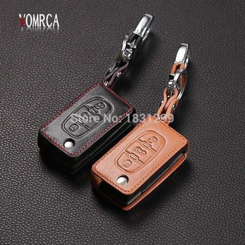 Genuine Leather Car Key Case Cover For Peugeot 107 206 207 208 306 307 308 407 408 508 RCZ,For Citroen C2 C3 C4 C5 Good key bag