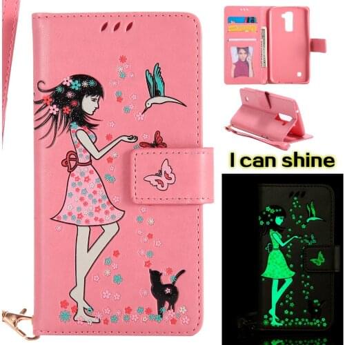 Case For LG K7 K8 K10 Cover Night Golw PU leather Flip Card Slot soft For LG K7 K8 K10 phone case funda coque For LG K7 K8 K10