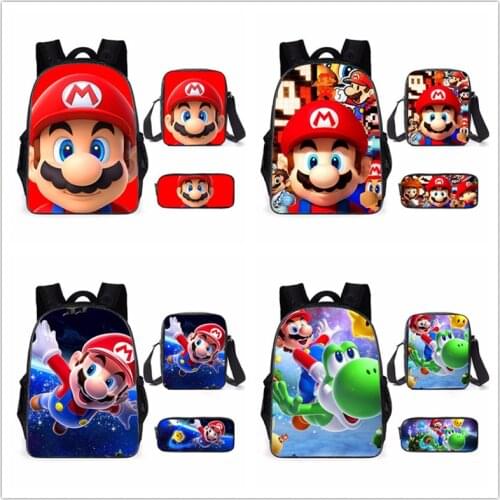Super Mario Bros Sonic Children School Bags Orthopedic Backpack Boys Girls Cartoon Bags Pencil Case Messenger Bag Shipping Free