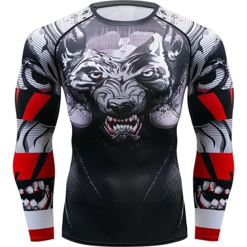 Wolf 3D Printed tshirt Compression Tights Men Fitness Running Shirt Breathable Long Sleeve Sport Rashgard Gym Cycling Clothing