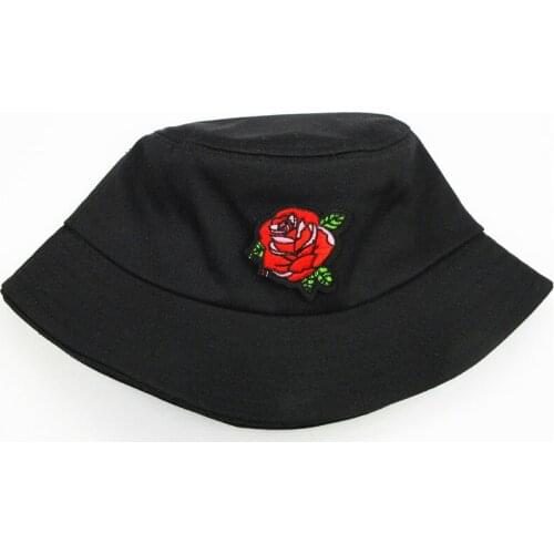 2021 Rose Flower Embroidery Cotton Bucket Hat Fisherman Hat Outdoor Travel Hat Sun Cap Hats for Men and Women 188