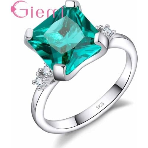 Top Sale New Trendy Ring 925 Sterling Silver Green Square Cubic Zirconia Wholesale Fashion Engagement Gorgeous Halo