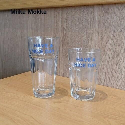 Korean Letter Print Glass Coffee Mug Simple Creative Glass Cup Tea Milk Lemon Juice Drinking Cup Home Drinkware