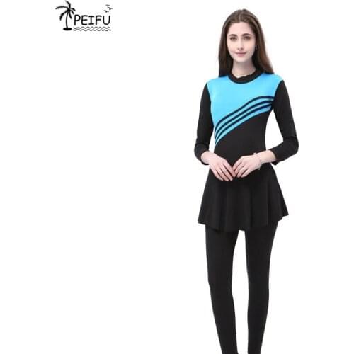 PEIFU Swimsuit New Burkini Long Sleeve Muslimah Bathing Suit Women Islamic Habit Femme Burkinis Patchwork Color Muslim