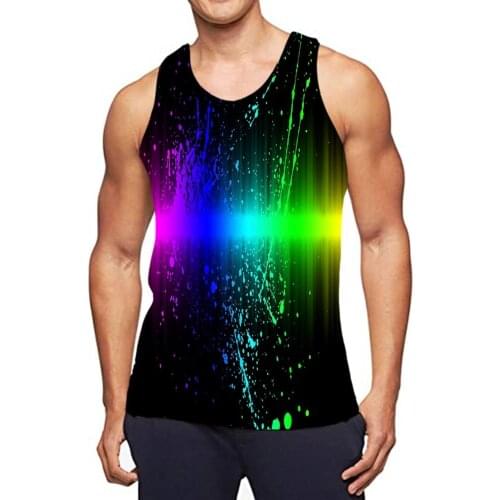 UNEY Color Block Tank Tops Sleeveless Rainbow Tops Tees Vacation Summer Beach Vest Men/Woman Shirt Boys Pigment Round neck Tops