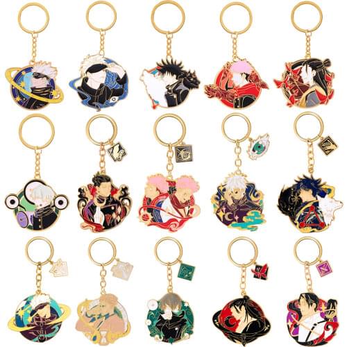20Pcs/Lot Jujutsu Kaisen Metal Keychains Gojo Satoru Figure Badge Key Chain Pins For Men Women Anime Jewelry Props Wholesale