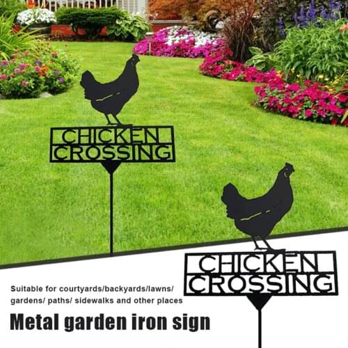 Metal Chicken Yard Sign Decor with Letters Chicken Crossing Hollow Animal Silhouette Art for Garden Decoration Outdoor