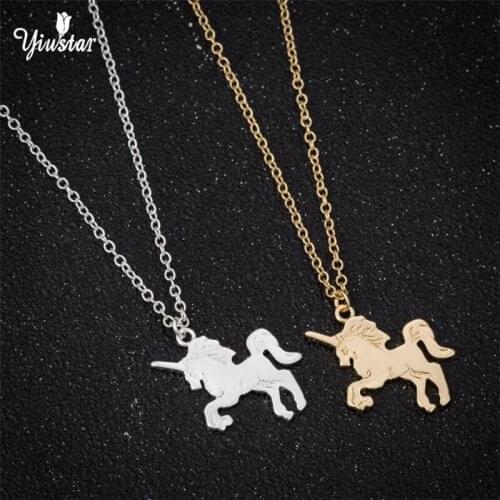 Yiustar Fashion Jewelry Unicorn Statement Necklace Women Girl Chocker Pendant Silver Plated Unicorn Pendant Necklaces