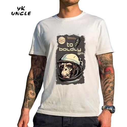 YK UNCLE Brand 100% Cotton Monkey Astronaut Print Casual Mens O-neck T shirts Fashion Men T-shirt Short Sleeve Tees 2017 Tops
