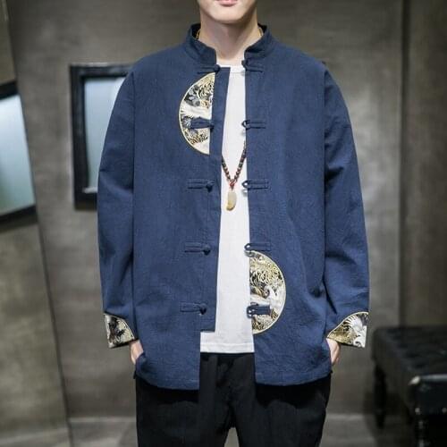 Men Chinese Style Hanfu Tops Tang Suit Tai Chi Kung Fu Clothes Jackets Cotton Linen T-Shirt Oriental Fashion Clothing 30134