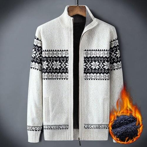 Men Sweater Coat Cardigan Zipper 2021 New Winter Plus Velvet Student Male Thermal Sweater Flowers Thick Teenager Boy M80