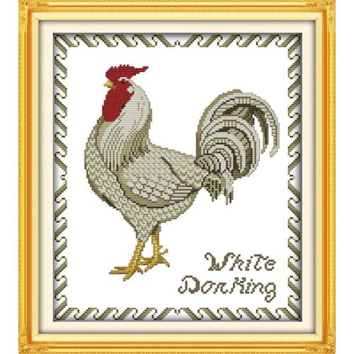 The big cock (4) cross stitch kit white chicken animal x stitching embroidery DIY handmade needlework package supplies craft set