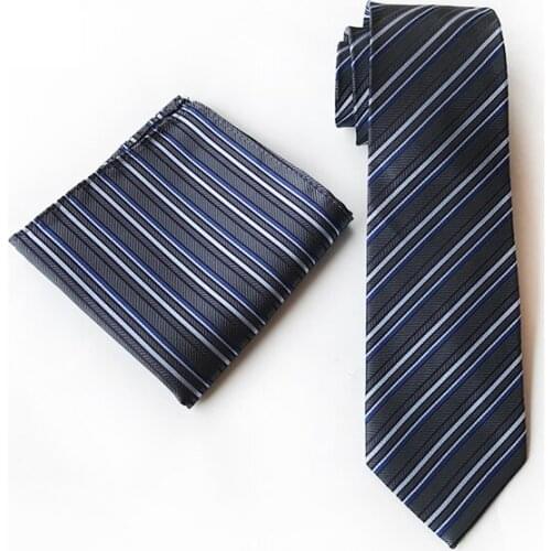 8cm Mens Neck Ties Set Classic Striped Cravat Tie with Pocket Square