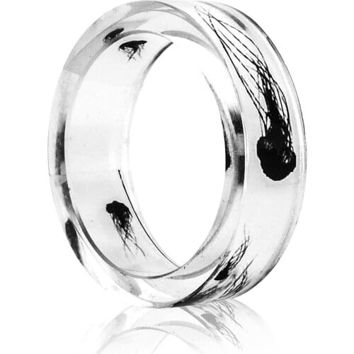 New Fashion Simple Marine Jellyfish Resin Beautiful White Landscape Ring Small Fresh DIY Hand-made Dry Flower Drop Glue Ring