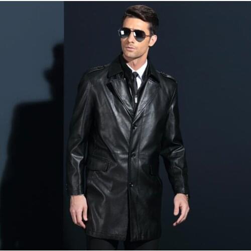 Autumn winter middle-aged mens leather jacket leather clothing 2018 New long leather Trench coat mens Genuine Leather jackets