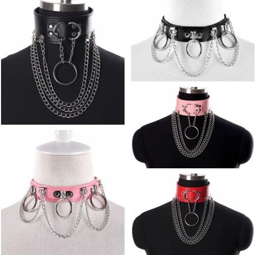 Fashion Cosplay Punk Leather Lock Key Heart Round Spike Collar Studded Choker Necklace Body Birthday Party Gift chocker Jewelry