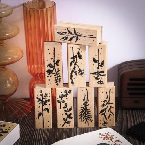 Plant Wooden Seal Retro Hand Account Diy Rubber Stamp Mika Garden Series Decorative Material Combination Set Printing