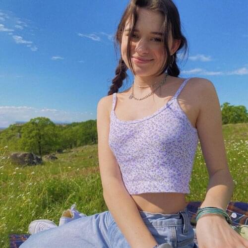 Sexy Floral Spaghetti Straps Slash Neck Backless Sleeveless Crop Top 2020 Summer Women Casual Cute Camisole Tops Street