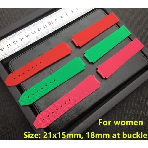 Watchband for Hublot strap female women Pink red Green rubber silicone watch band 15*21mm buckle logo on butterfly buckle tools