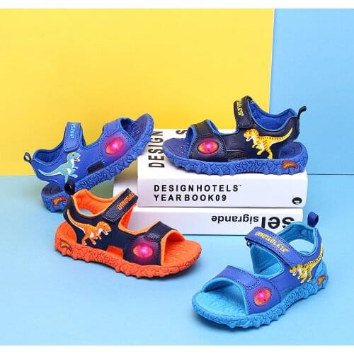 2020 LED Summer Boys Shoes 3D Dinosaur Beach Children Sandals Light Up Sport Kids Trainers PU Anti-Slip Toddler Boy Shoes