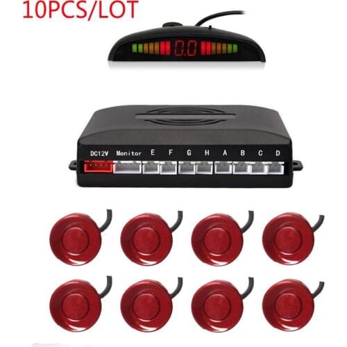 10pcs Car Reverse Parking Radar System with 8 Parking Sensors Distance Detection + LED Distance Display +Sound Warning(Fiat Red)