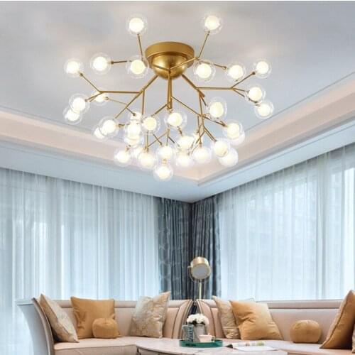 Modern Loft firefly LED Chandelier Tree Branch Bubble Glass Balls Black/Gold Hanging Light Home Decor Living Dining Room Lamp