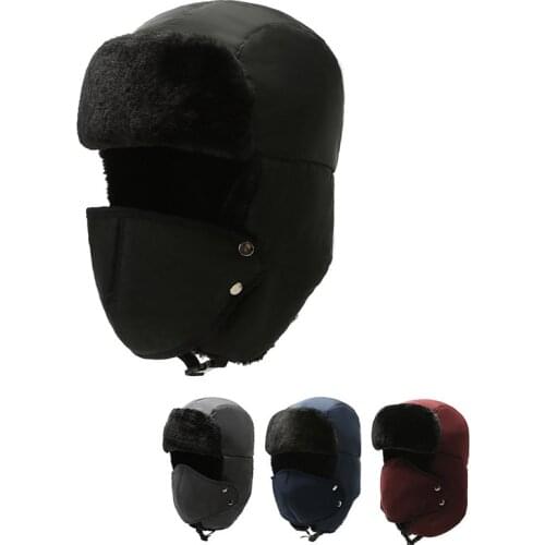 Unisex Warm Winter Ear Protection Face Hat Mens Faux Fur Bomber Hats With Ear Flap Windproof Mask Cold Snow Hunting Cap