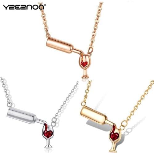 Unique Silver Necklace & Pendant Wine Glass Design Necklace Womens Fashion Surgical Steel Cubic Zirconia Wine Necklace