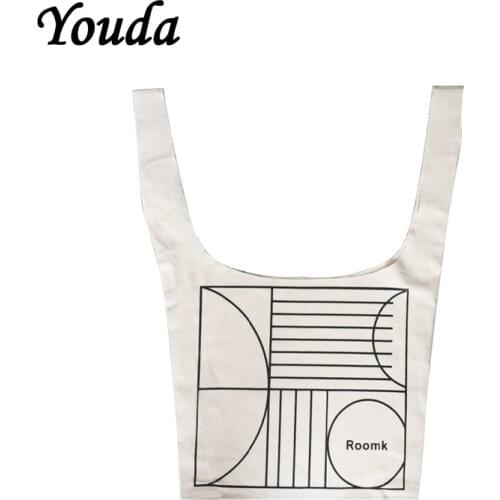 Youda New Handbag Geometric Print Canvas Shoulder Bags Fashion Portable Shopping Bag Literary Girl Tote Simple Style Handbags