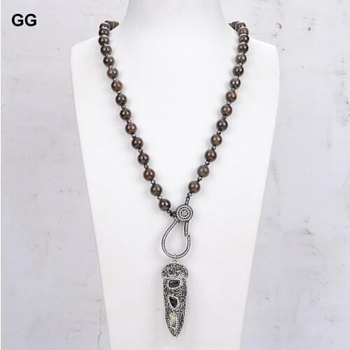 GuaiGuai Jewelry 25'' Bronzite Hematite Crystal Necklace CZ Pendant