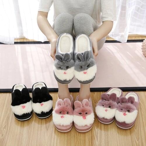 Women Indoor Cotton Slippers Ladies Winter Non-slip Rabbit Student Girl Cartoon Home Winter Shoes Warm Slippers
