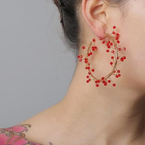 ZA Statement Women Hoop Earrings 2020 Summer Beach Red Beaded Big Earring Fashion Resin Vintage Jewelry Brincos Wholesale